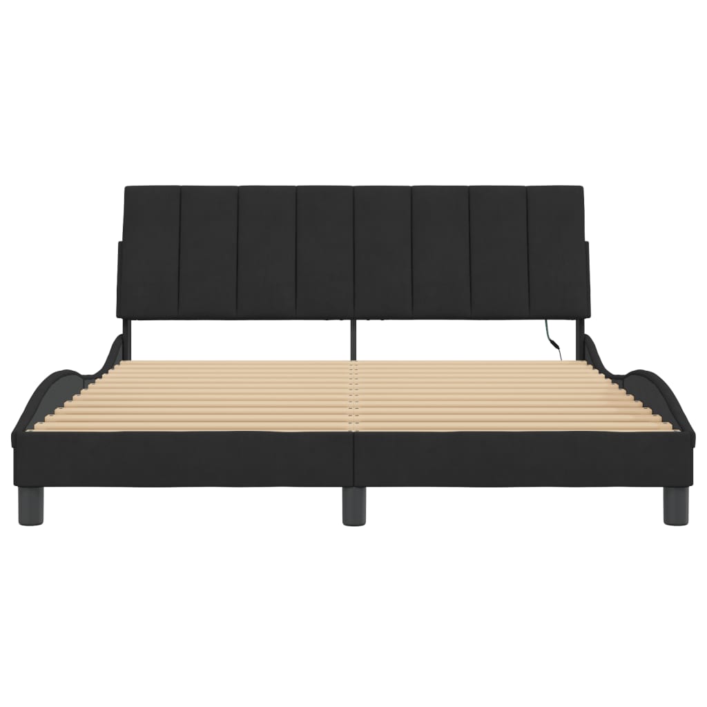 Bettgestell mit LED ohne Matratze "Hanko" Schwarz 160x200 cm Samt