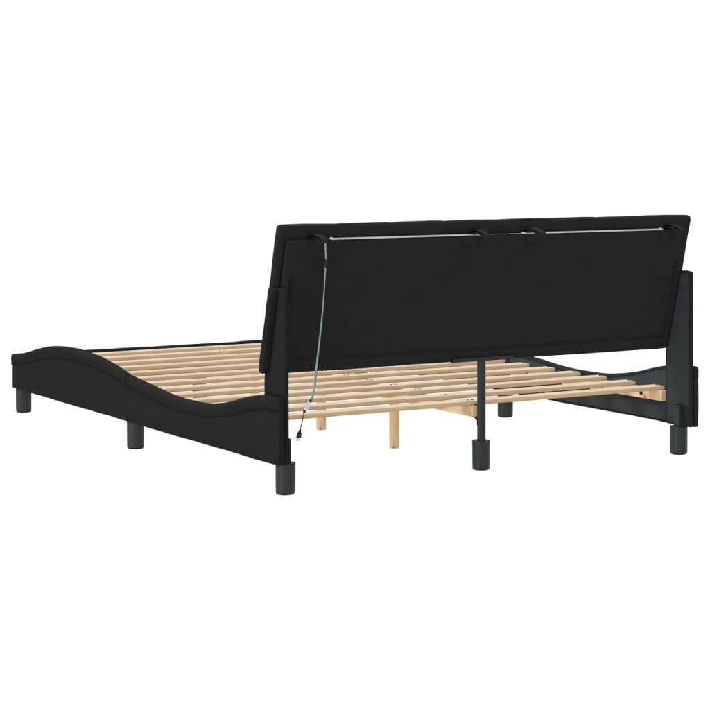 Bettgestell mit LED ohne Matratze "Hanko" Schwarz 160x200 cm Samt