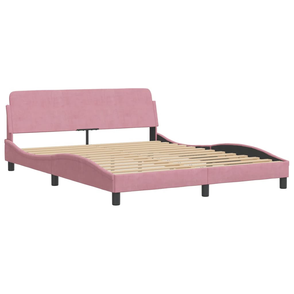 Bettgestell mit LED ohne Matratze "Hanko" Rosa 160x200 cm Samt
