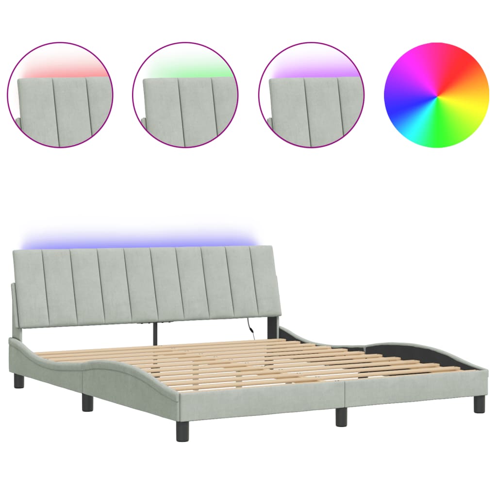 Bettgestell mit LED ohne Matratze "Hanko" Hellgrau 180x200 cm Samt