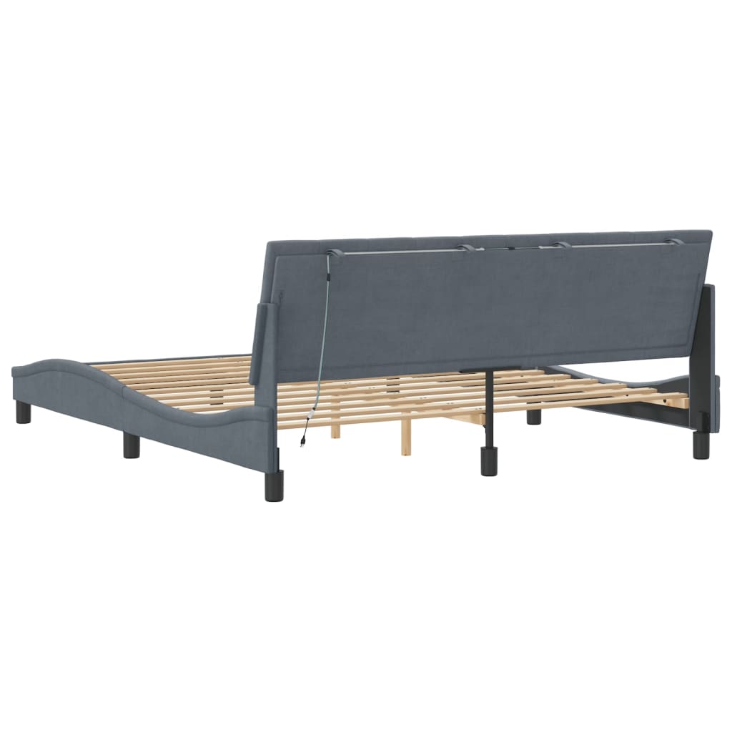 Bettgestell mit LED ohne Matratze "Hanko" Dunkelgrau 180x200 cm Samt