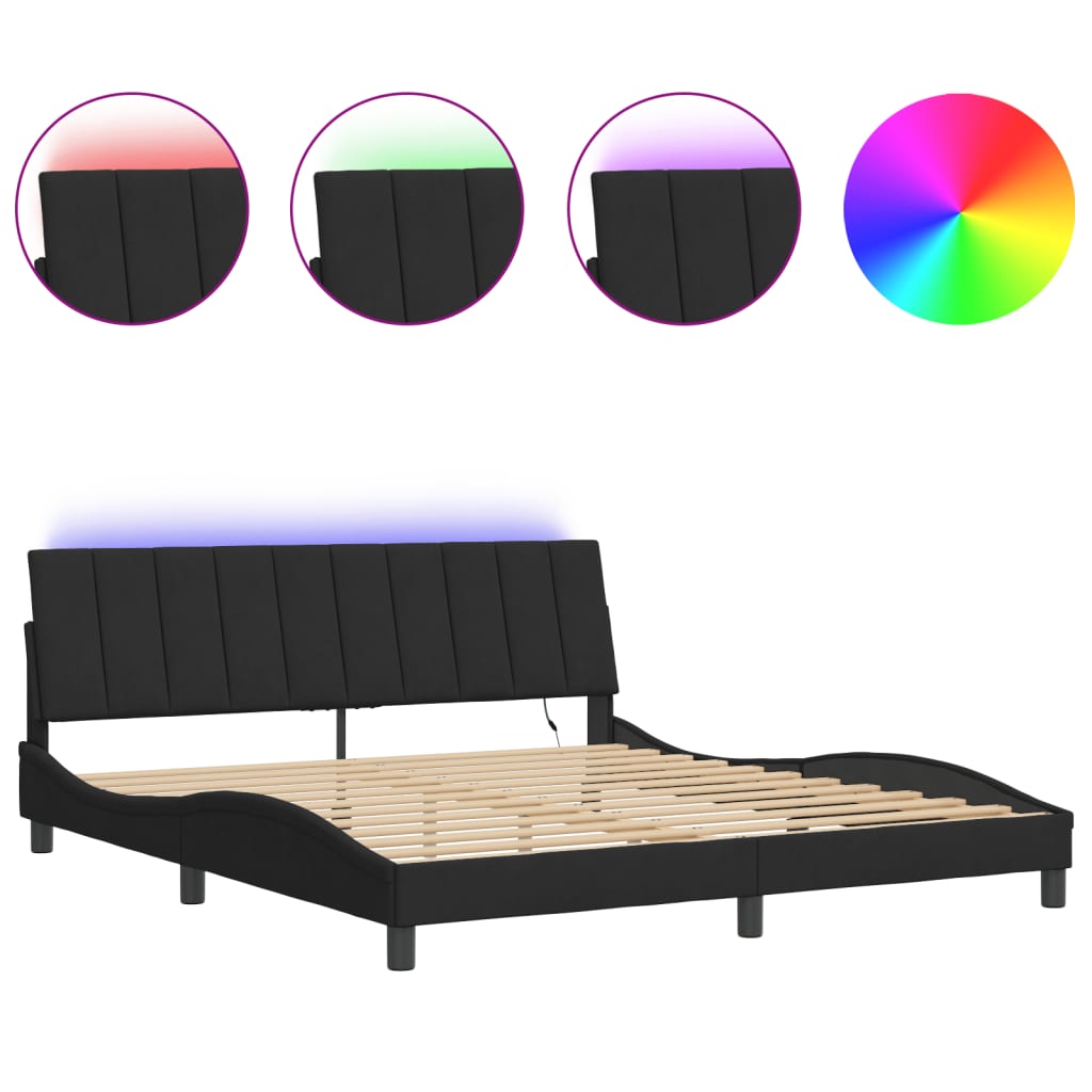 Bettgestell mit LED ohne Matratze "Hanko" Schwarz 180x200 cm Samt