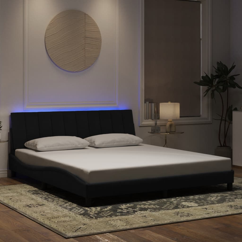 Bettgestell mit LED ohne Matratze "Hanko" Schwarz 180x200 cm Samt