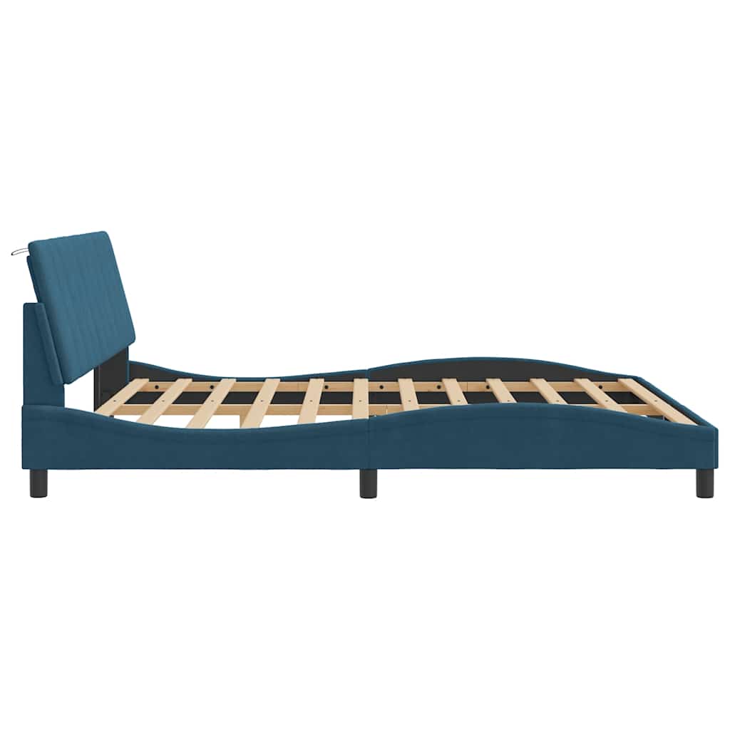Bettgestell mit LED ohne Matratze "Hanko" Blau 180x200 cm Samt