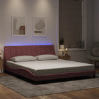Bettgestell mit LED ohne Matratze "Hanko" Rosa 180x200 cm Samt