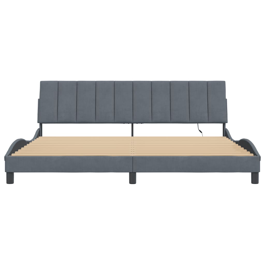 Bettgestell mit LED ohne Matratze "Hanko" Dunkelgrau 200x200 cm Samt