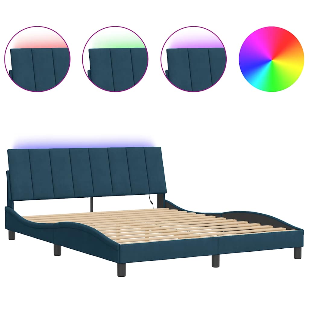 Bettgestell mit LED ohne Matratze "Hanko" Blau 200x200 cm Samt