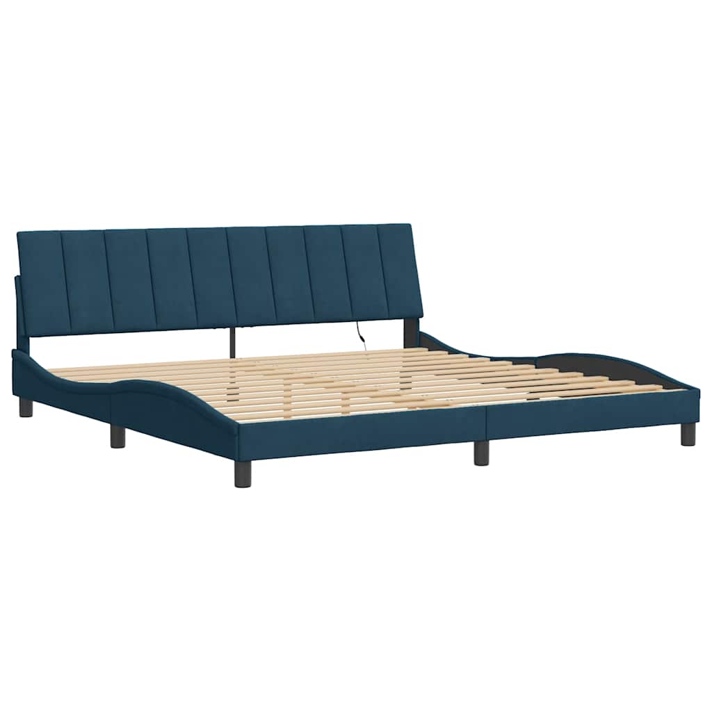 Bettgestell mit LED ohne Matratze "Hanko" Blau 200x200 cm Samt