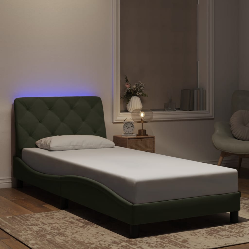 Bettgestell mit LED ohne Matratze Hellgrau 90x190 cm Samt