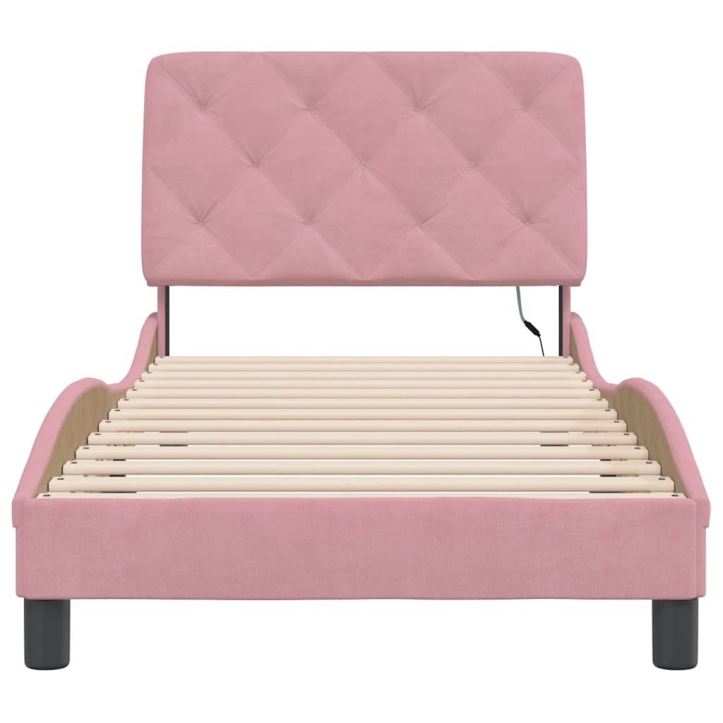 Bettgestell mit LED ohne Matratze Rosa 90x190 cm Samt