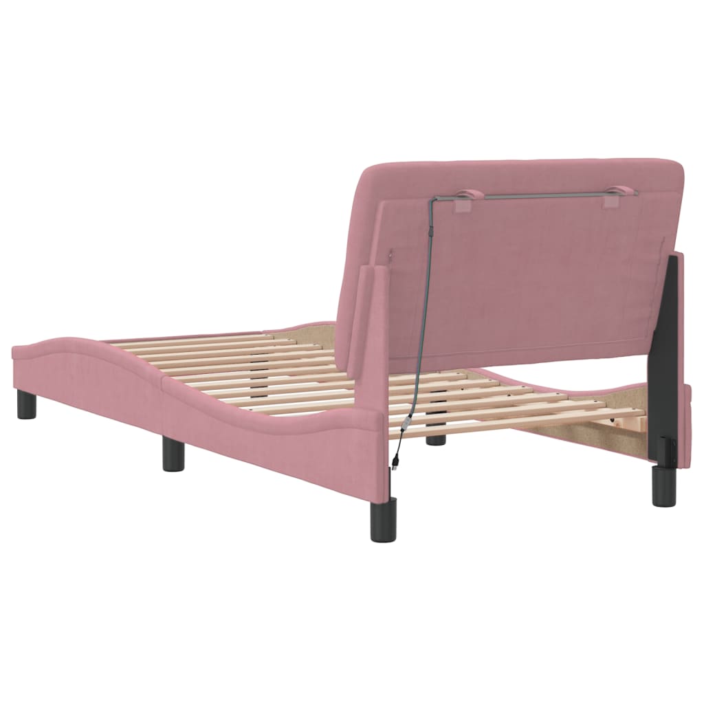 Bettgestell mit LED ohne Matratze Rosa 90x190 cm Samt