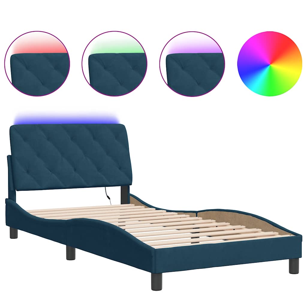 Bettgestell mit LED ohne Matratze Blau 100x200 cm Samt