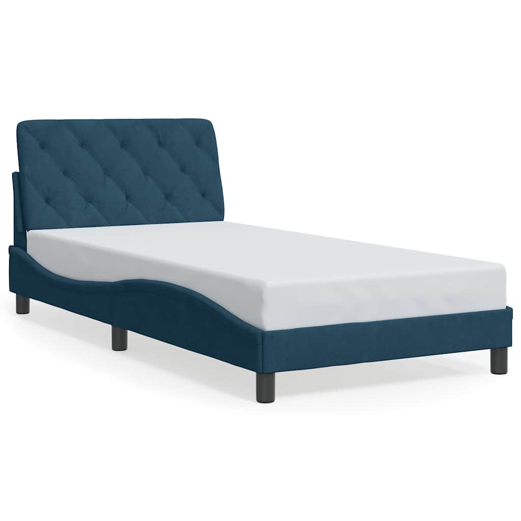 Bettgestell mit LED ohne Matratze Blau 100x200 cm Samt