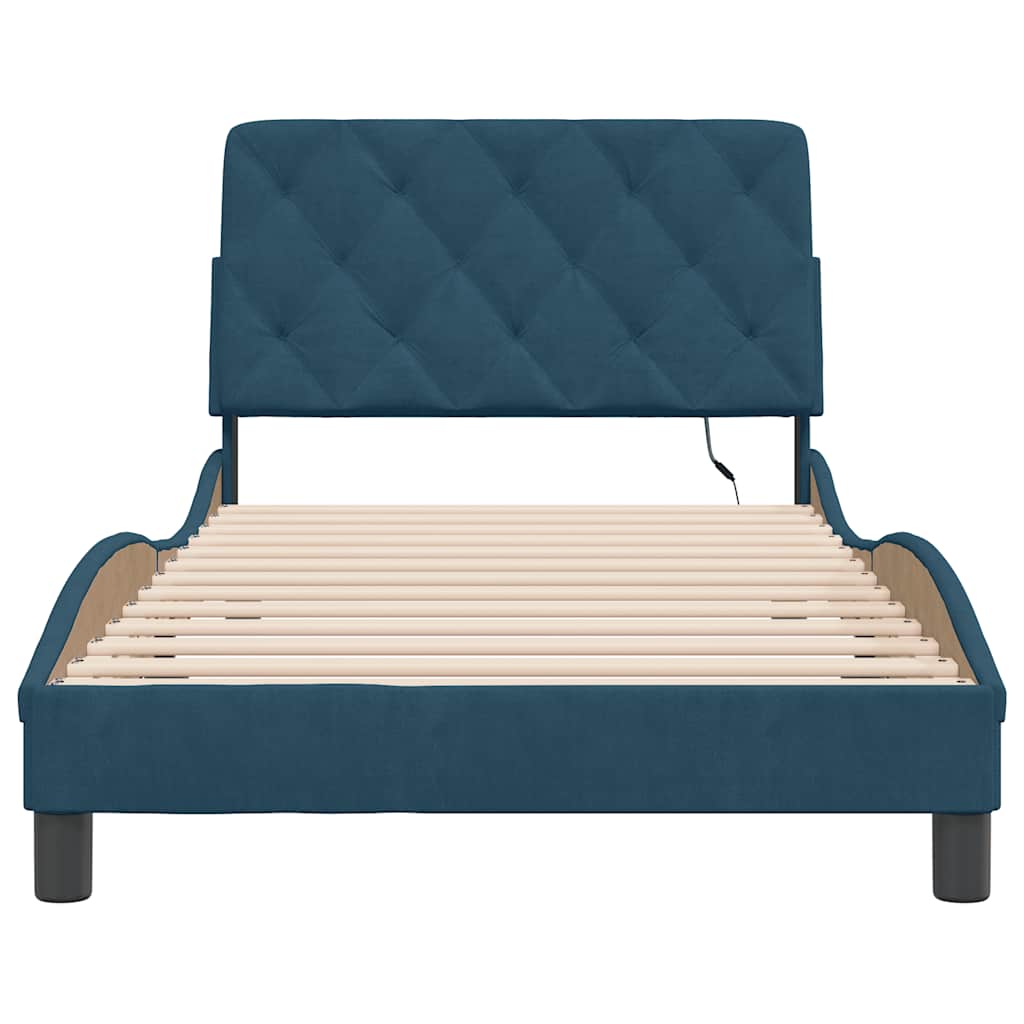 Bettgestell mit LED ohne Matratze Blau 100x200 cm Samt