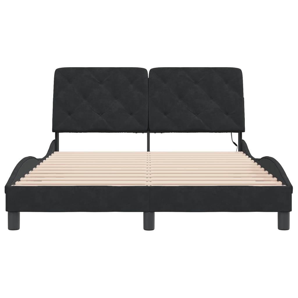 Bettgestell mit LED ohne Matratze Schwarz 140x190 cm Samt