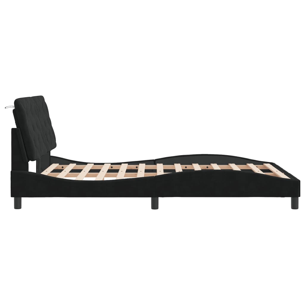Bettgestell mit LED ohne Matratze Schwarz 140x190 cm Samt