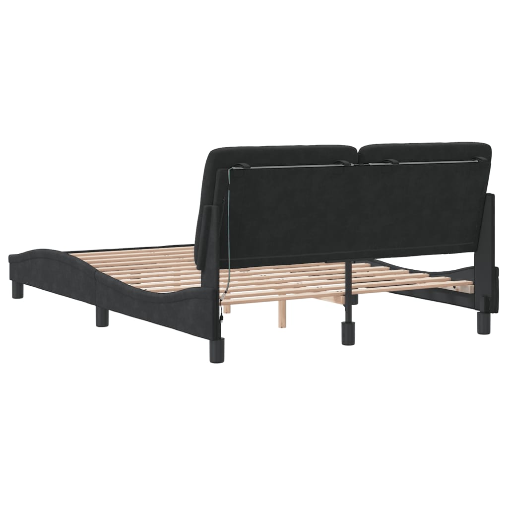 Bettgestell mit LED ohne Matratze Schwarz 140x190 cm Samt