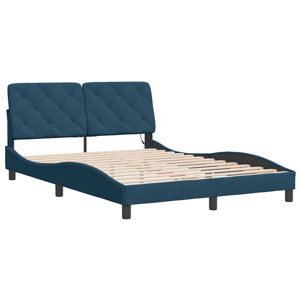 Bettgestell mit LED ohne Matratze Blau 140x190 cm Samt