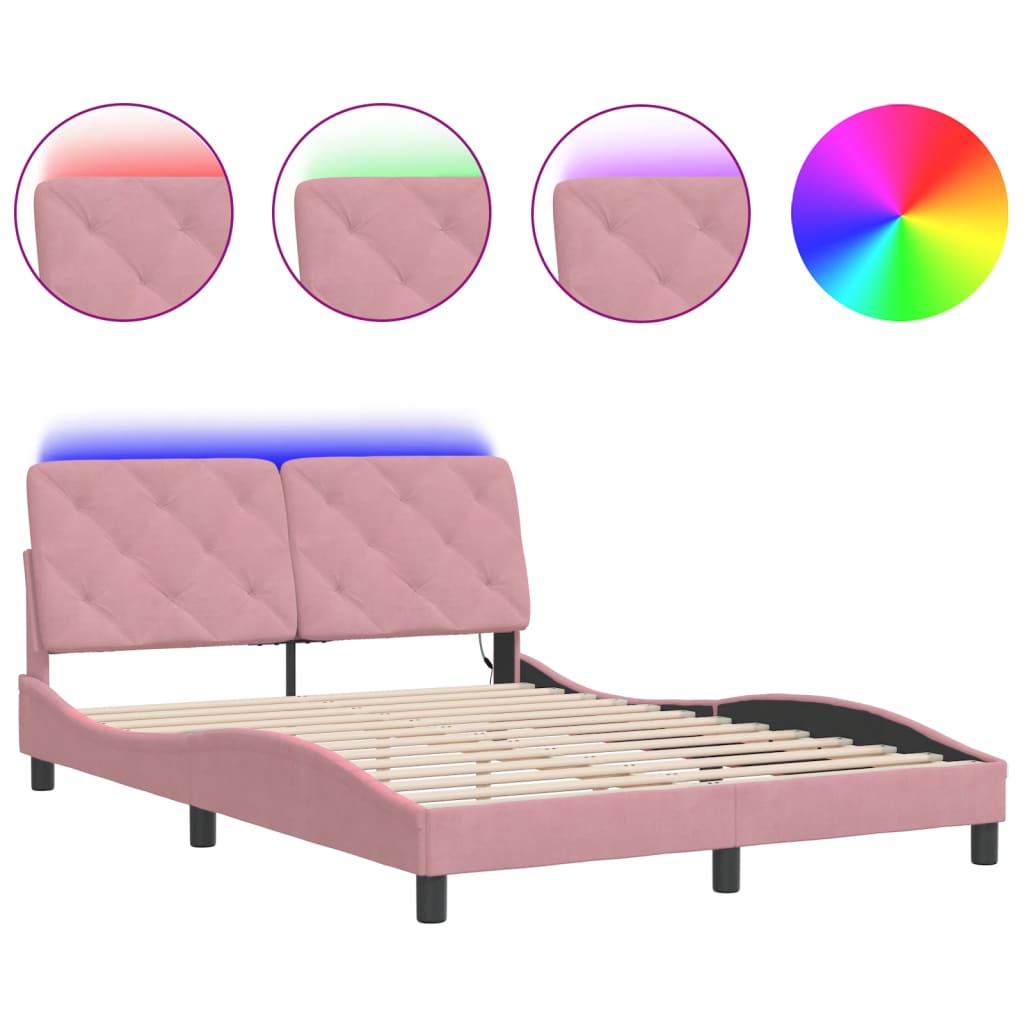 Bettgestell mit LED ohne Matratze Rosa 140x190 cm Samt