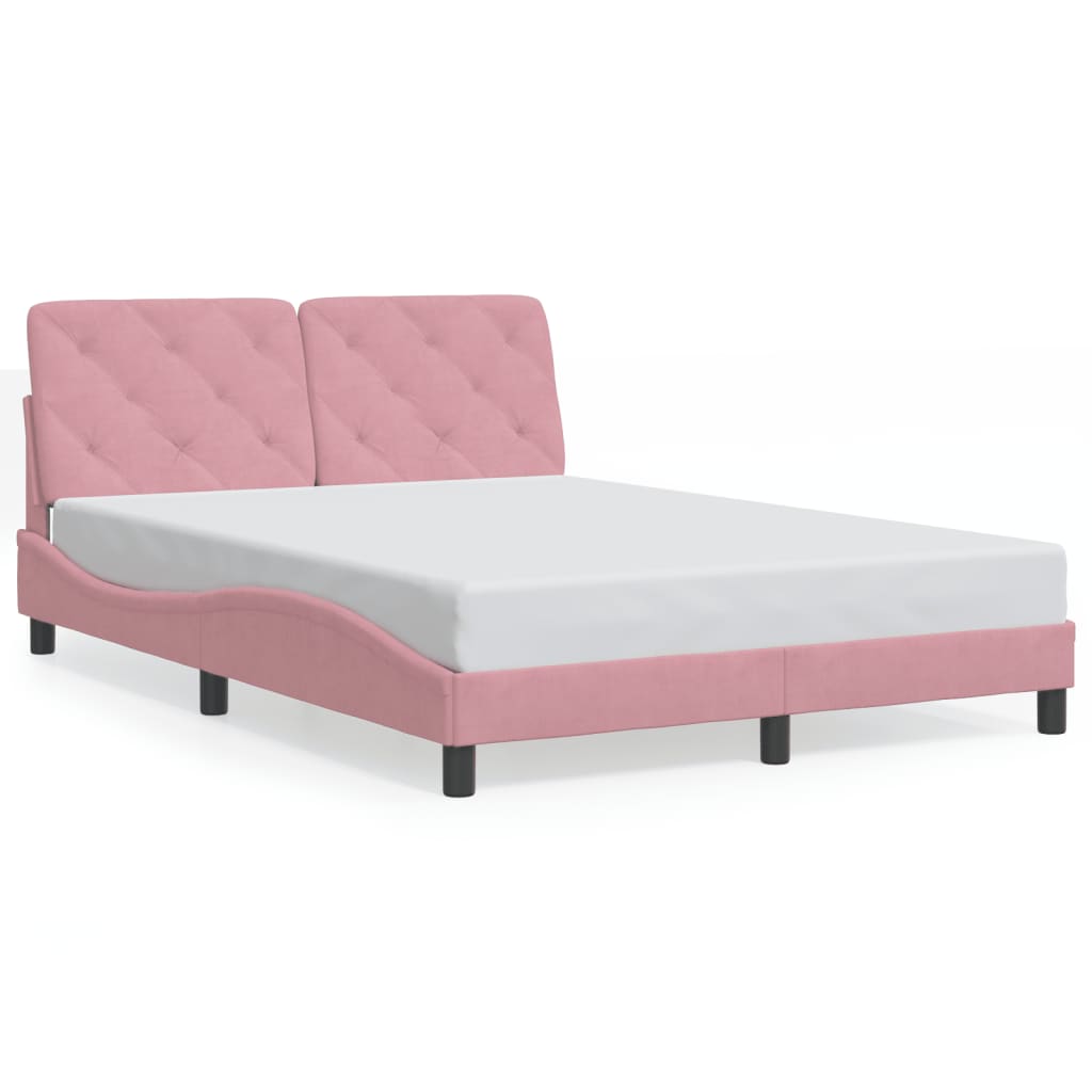 Bettgestell mit LED ohne Matratze Rosa 140x190 cm Samt