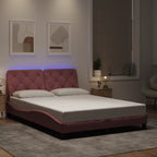 Bettgestell mit LED ohne Matratze Rosa 140x190 cm Samt