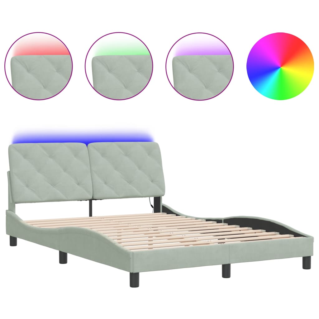Bettgestell mit LED ohne Matratze Hellgrau 140x200 cm Samt