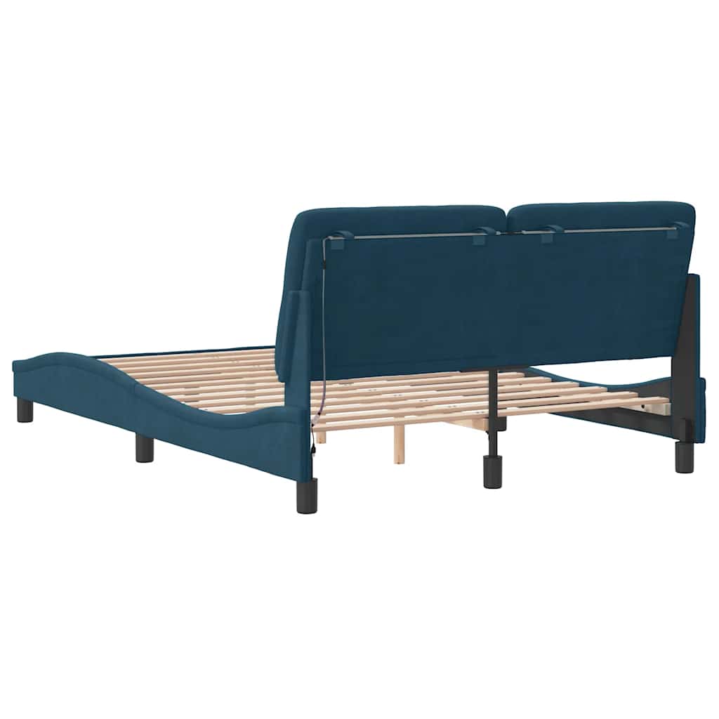 Bettgestell mit LED ohne Matratze Blau 140x200 cm Samt