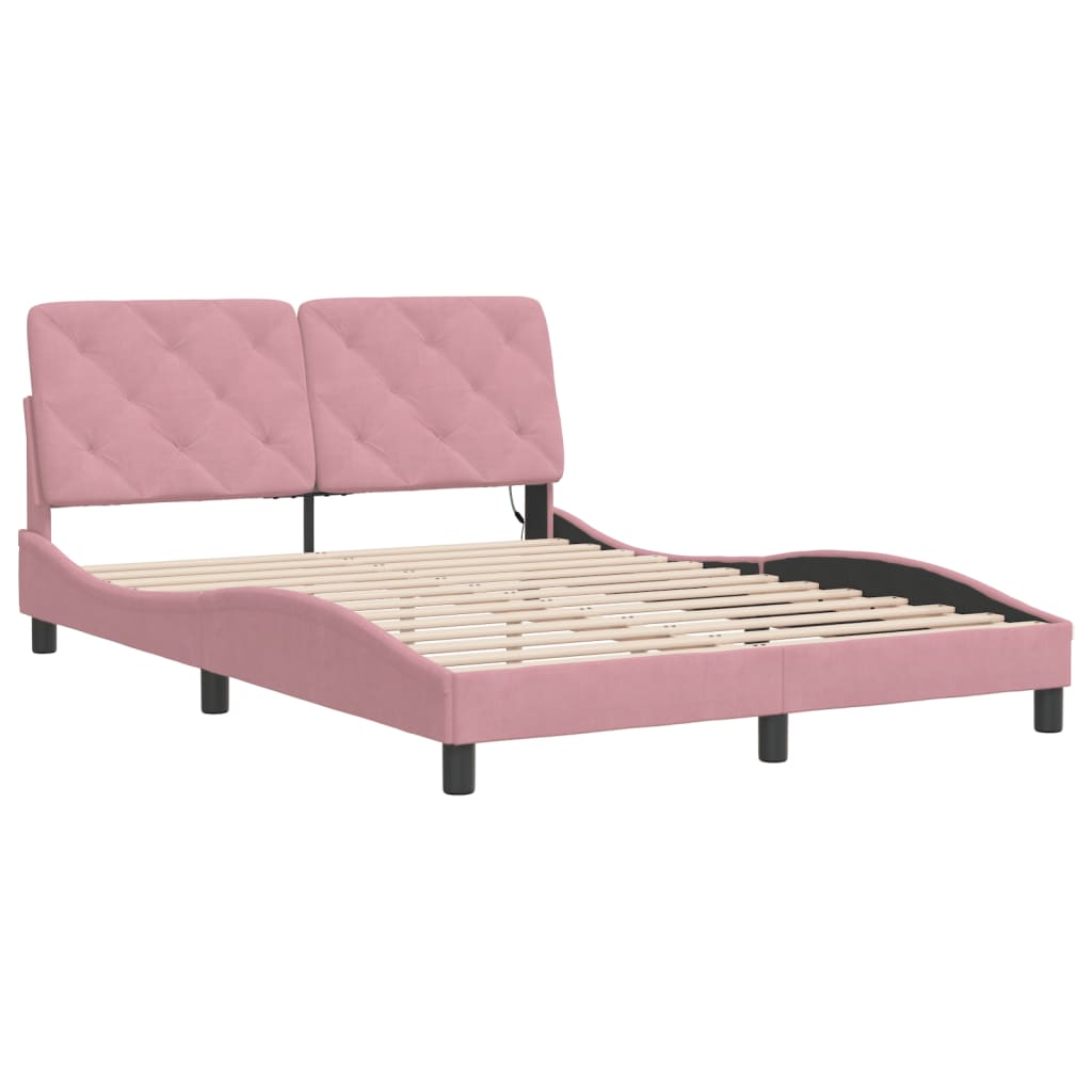 Bettgestell mit LED ohne Matratze Rosa 140x200 cm Samt
