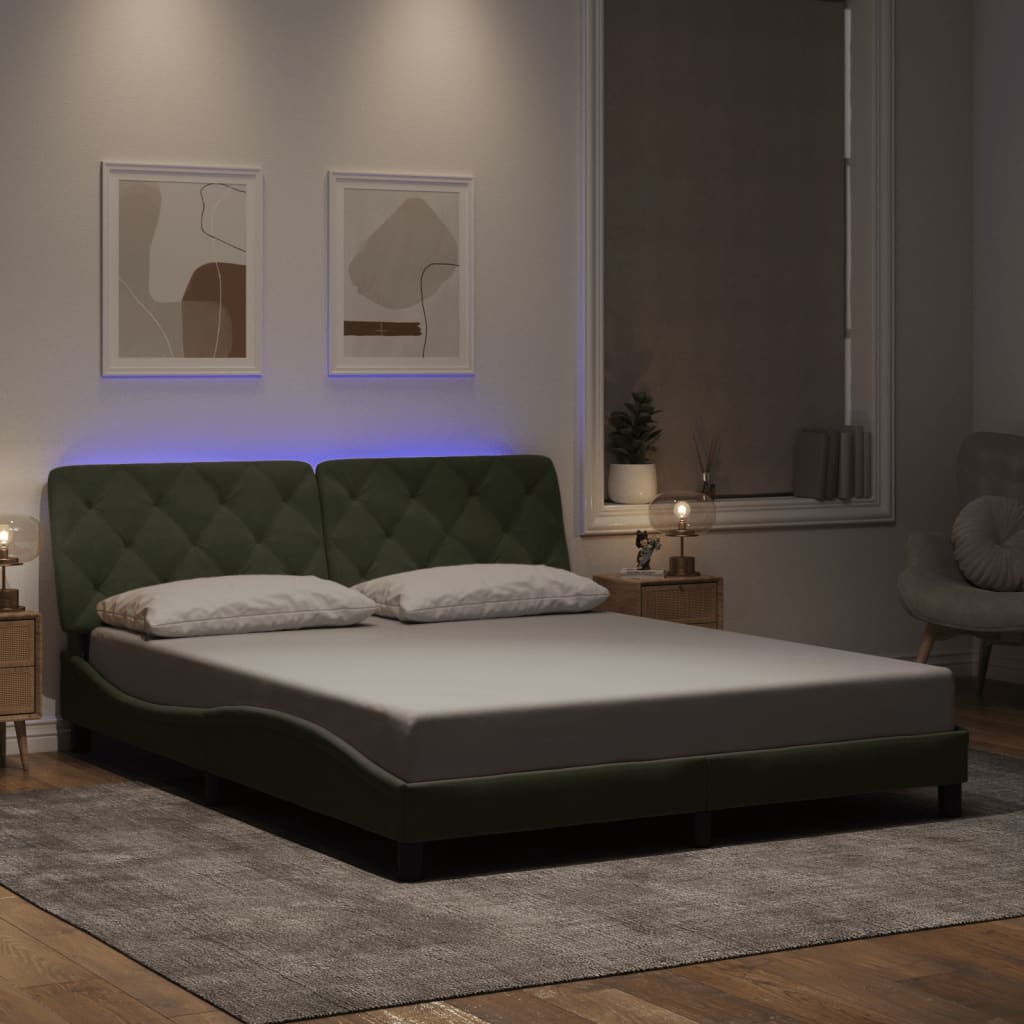 Bettgestell mit LED ohne Matratze Hellgrau 160x200 cm Samt