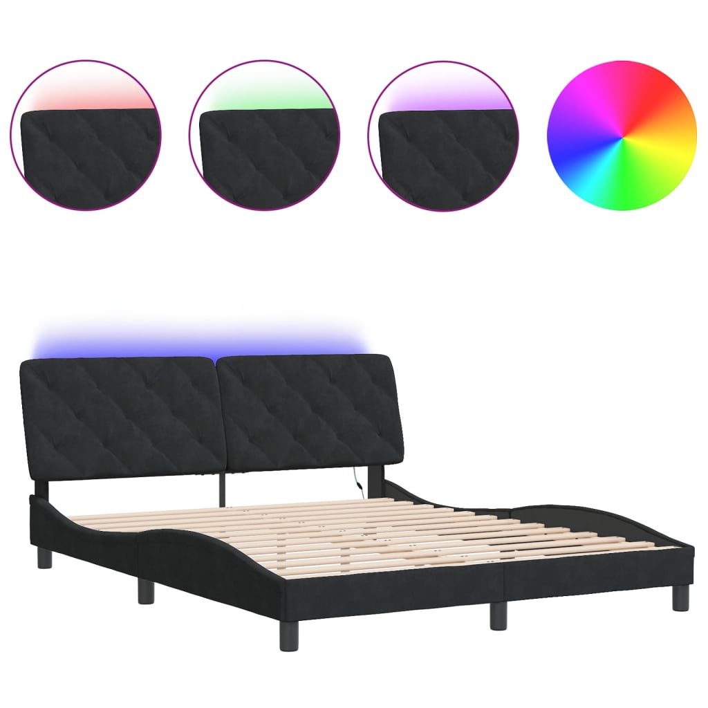 Bettgestell mit LED ohne Matratze Schwarz 160x200 cm Samt