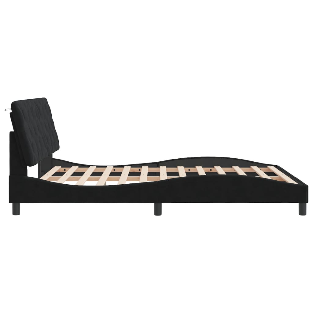 Bettgestell mit LED ohne Matratze Schwarz 160x200 cm Samt