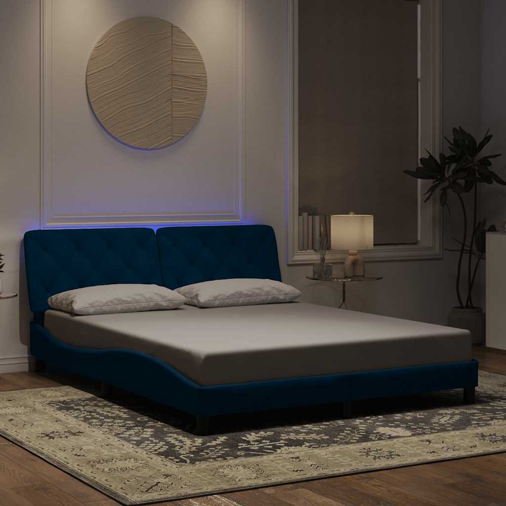 Bettgestell mit LED ohne Matratze Blau 160x200 cm Samt
