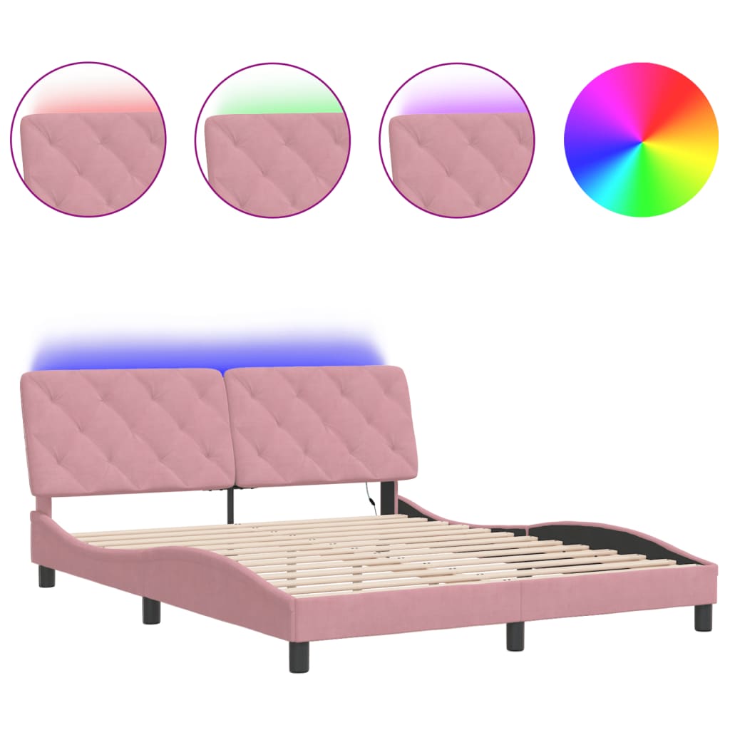 Bettgestell mit LED ohne Matratze Rosa 160x200 cm Samt