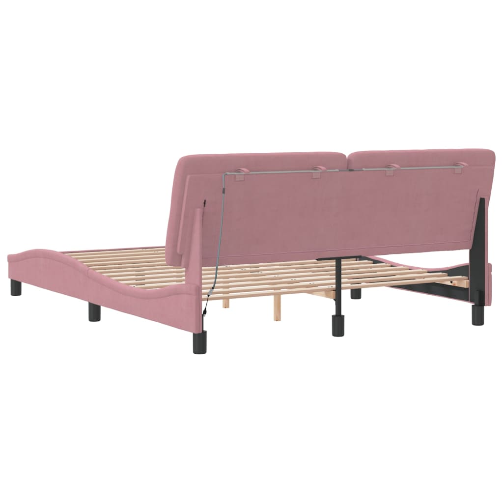 Bettgestell mit LED ohne Matratze Rosa 160x200 cm Samt