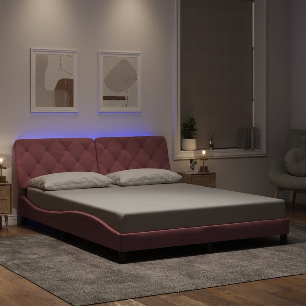 Bettgestell mit LED ohne Matratze Rosa 160x200 cm Samt
