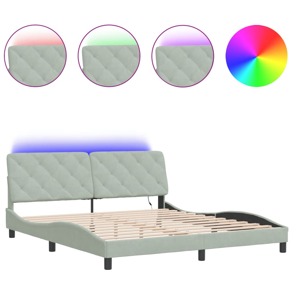 Bettgestell mit LED ohne Matratze Hellgrau 180x200 cm Samt