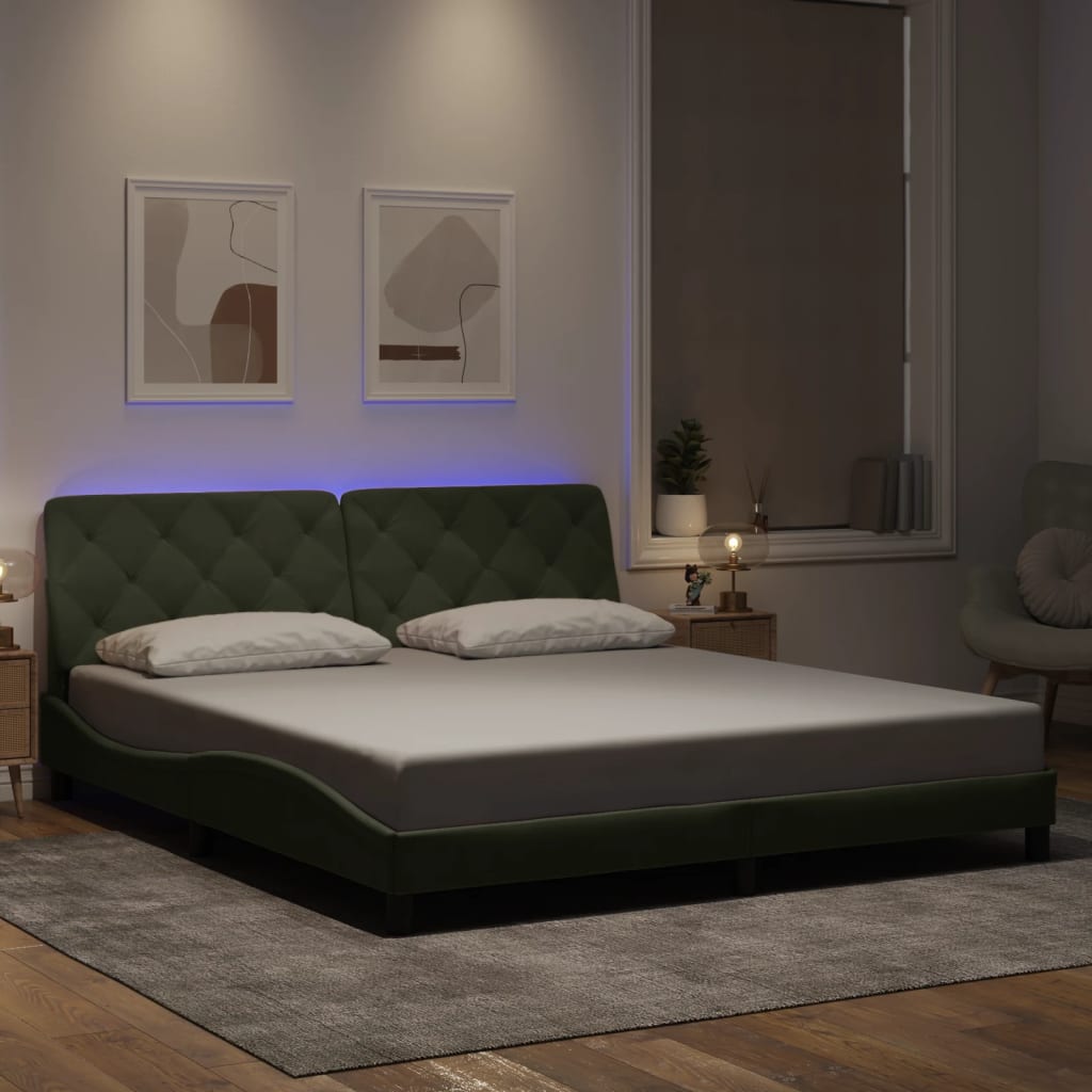 Bettgestell mit LED ohne Matratze Hellgrau 180x200 cm Samt