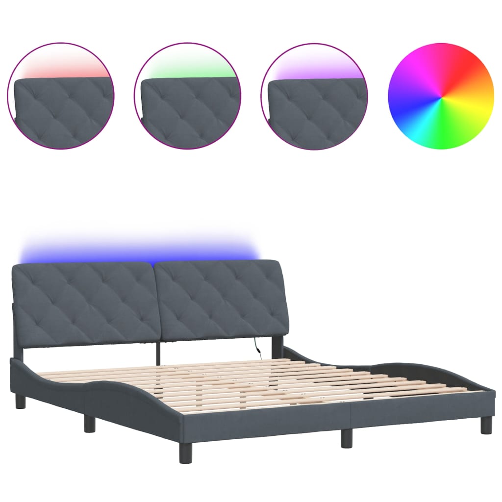 Bettgestell mit LED ohne Matratze Dunkelgrau 180x200 cm Samt