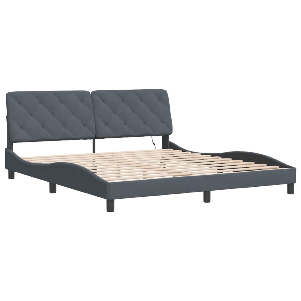 Bettgestell mit LED ohne Matratze Dunkelgrau 180x200 cm Samt