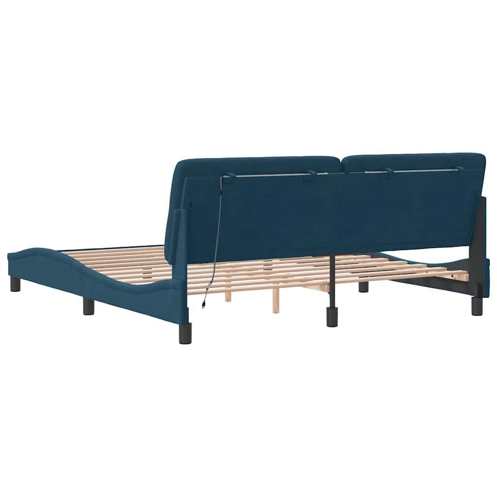 Bettgestell mit LED ohne Matratze Blau 180x200 cm Samt