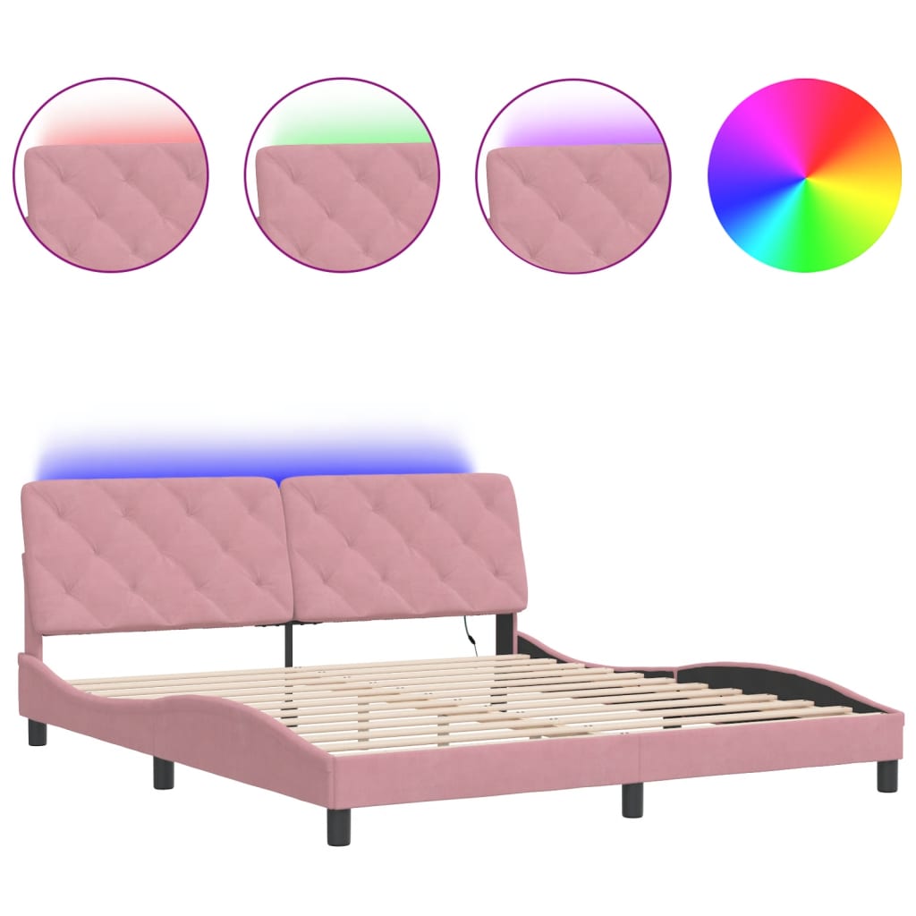 Bettgestell mit LED ohne Matratze Rosa 180x200 cm Samt