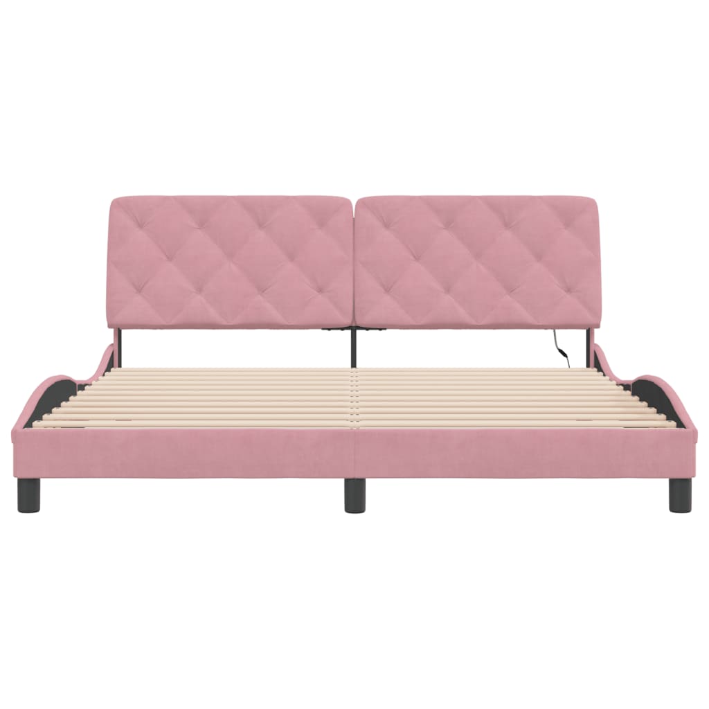 Bettgestell mit LED ohne Matratze Rosa 180x200 cm Samt