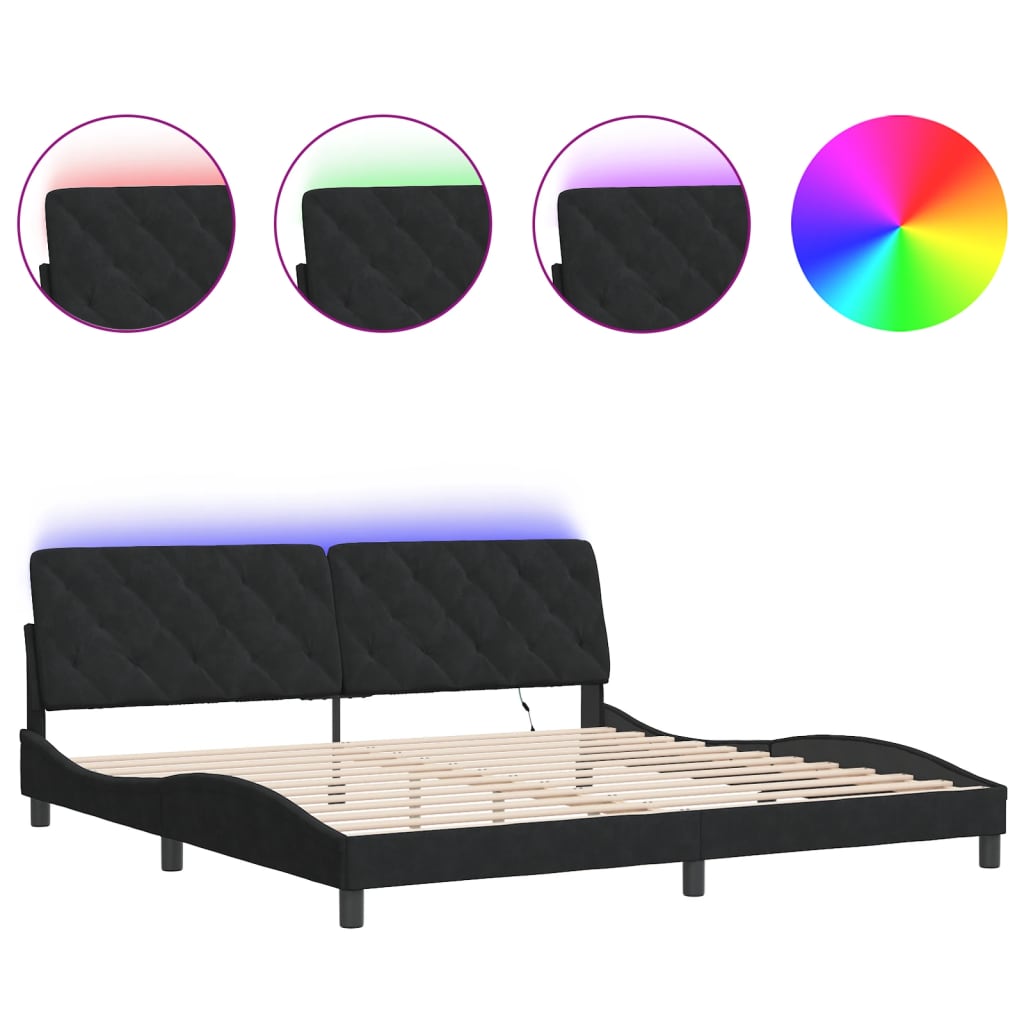 Bettgestell mit LED ohne Matratze Schwarz 200x200 cm Samt