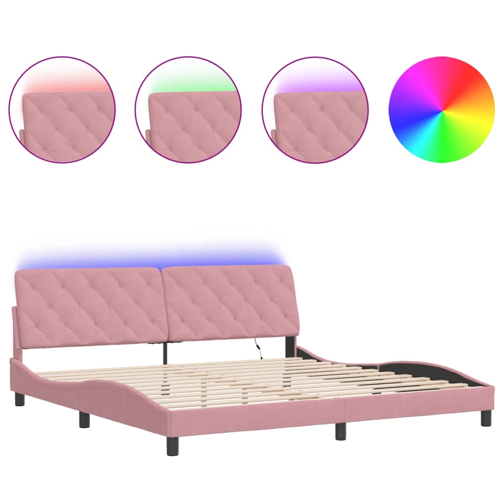 Bettgestell mit LED ohne Matratze Rosa 200x200 cm Samt