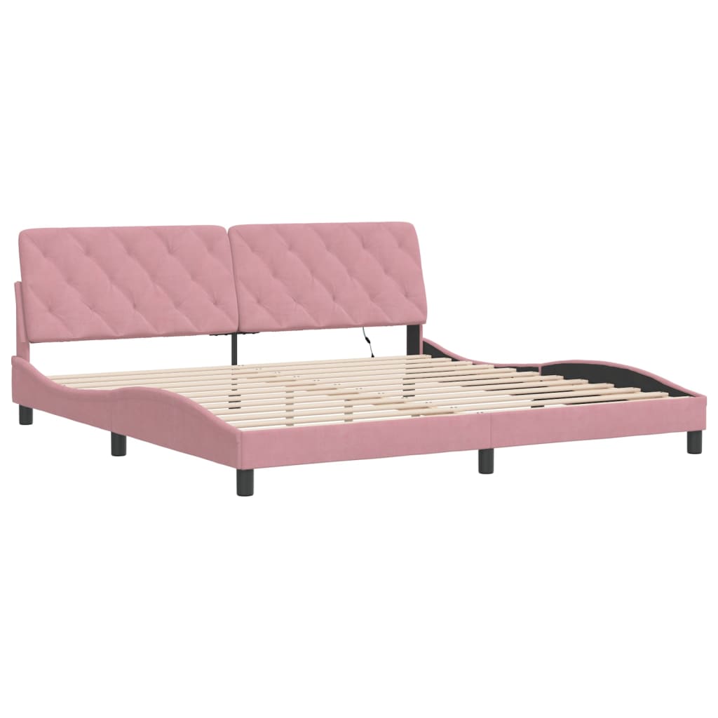 Bettgestell mit LED ohne Matratze Rosa 200x200 cm Samt