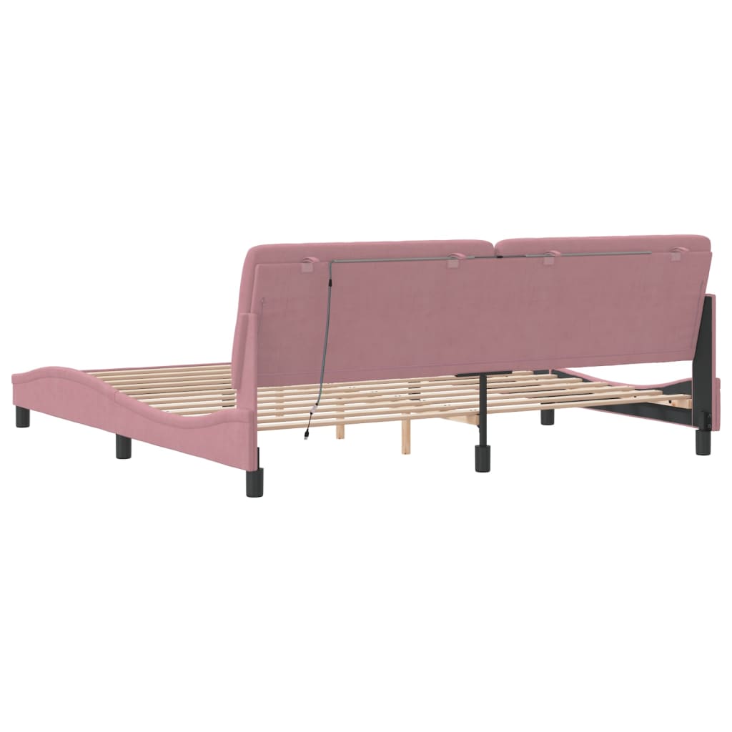 Bettgestell mit LED ohne Matratze Rosa 200x200 cm Samt
