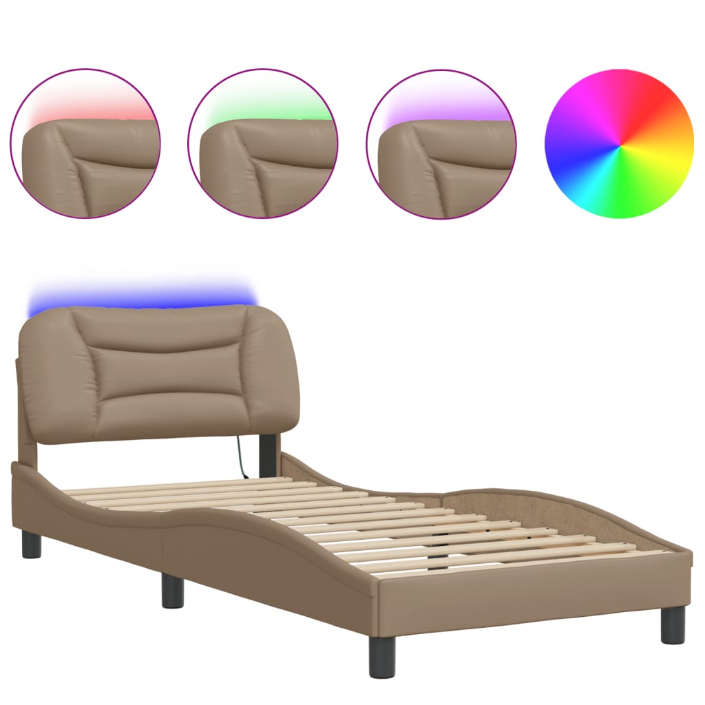 Bettgestell mit LED ohne Matratze "Hvar" Cappuccino-Braun 90x200 cm