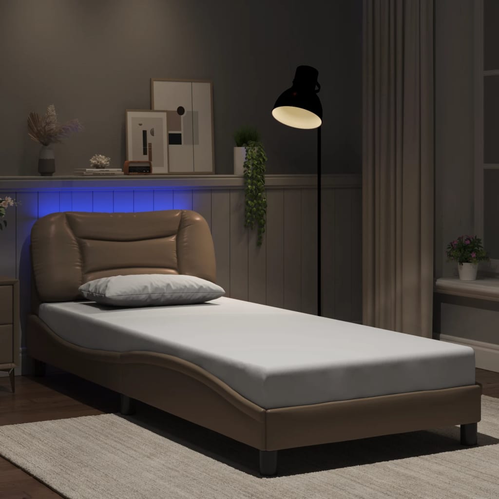 Bettgestell mit LED ohne Matratze "Hvar" Cappuccino-Braun 90x200 cm