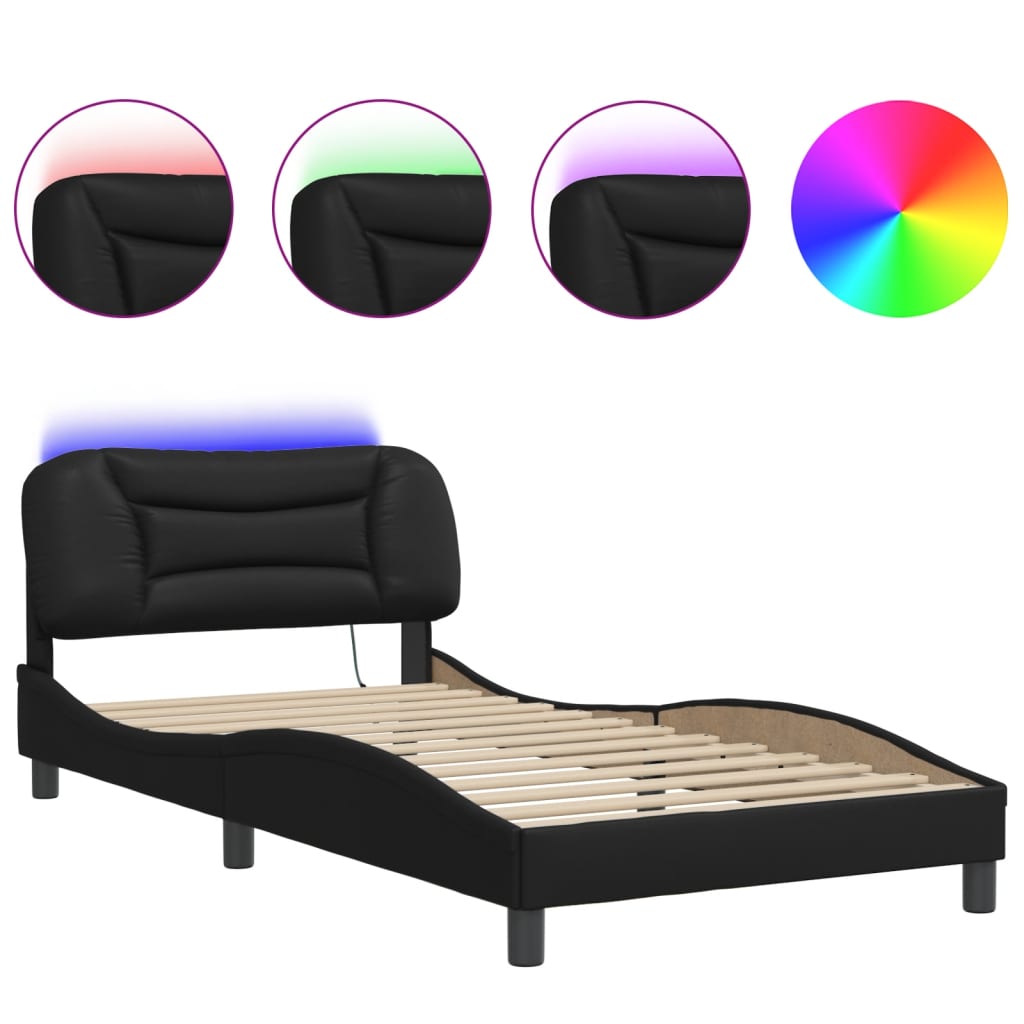 Bettgestell mit LED ohne Matratze "Hvar" Schwarz 100x200 cm