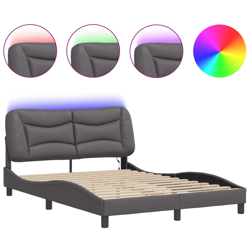 Bettgestell mit LED ohne Matratze "Hvar" Grau 140x190 cm